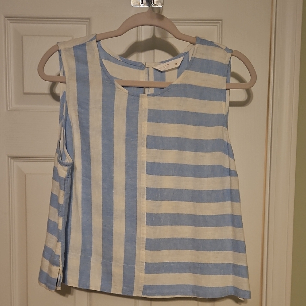 LC Lauren Conrad Sky Blue and Cream Striped Tank Top